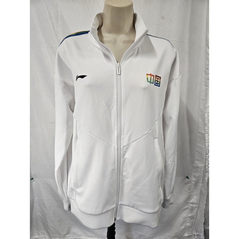 Li-Ning Mens‎ White Track Jacket Rainbow Pride Stripe Full Zip Athletic Coat L